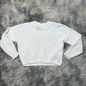♥️ Hollister White Crewneck Sweater with Long Sleeves Size Small